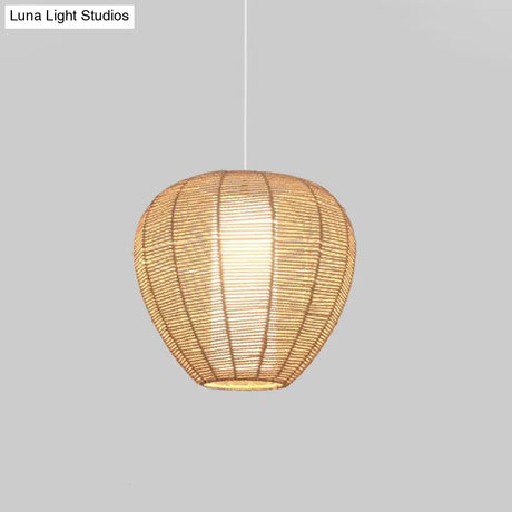 Modern Wood Hanging Pendant Lamp - Rope Drum/Teardrop Design For Living Room