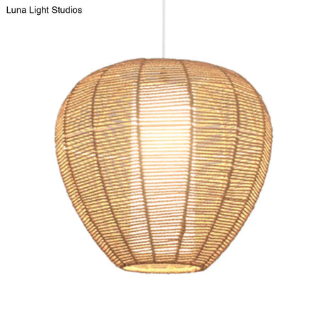 Modern Wood Hanging Pendant Lamp - Rope Drum/Teardrop Design For Living Room
