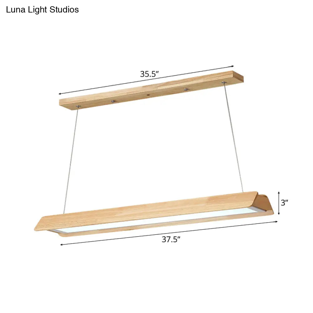 Modern Wood Linear Led Pendant Light Fixture - 25.5/37.5/47 Wide Single Warm/White Dining Room