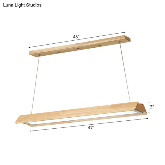 Modern Wood Linear Led Pendant Light Fixture - 25.5/37.5/47 Wide Single Warm/White Dining Room