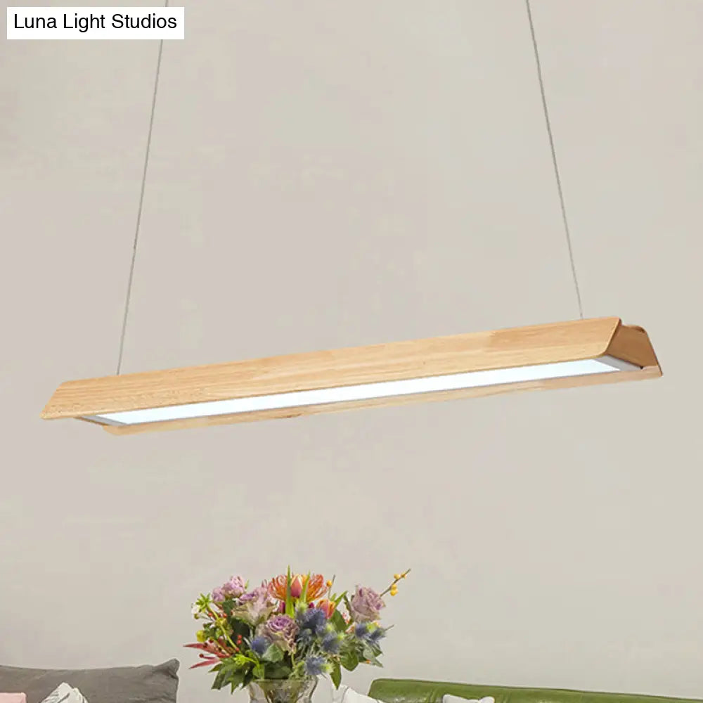Modern Wood Linear Led Pendant Light Fixture - 25.5/37.5/47 Wide Single Warm/White Dining Room