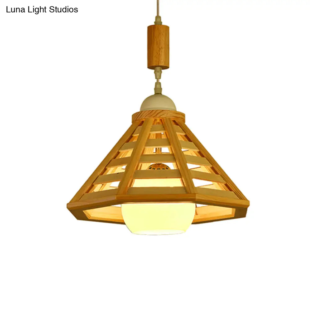 Modern Wood Pendant Lamp With 1 Light For Dining Room In Beige Color