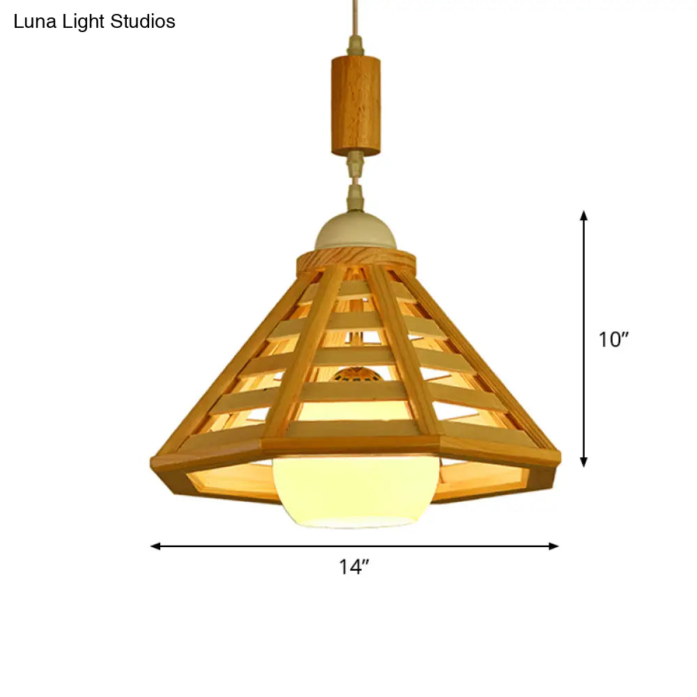 Modern Wood Pendant Lamp With 1 Light For Dining Room In Beige Color