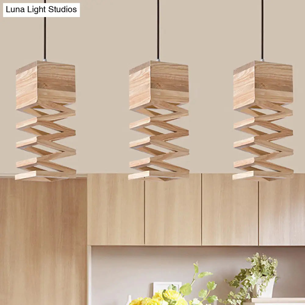 Modern Wood Pendant Light In Beige For Living Room Ceiling - Head Frame Fixture