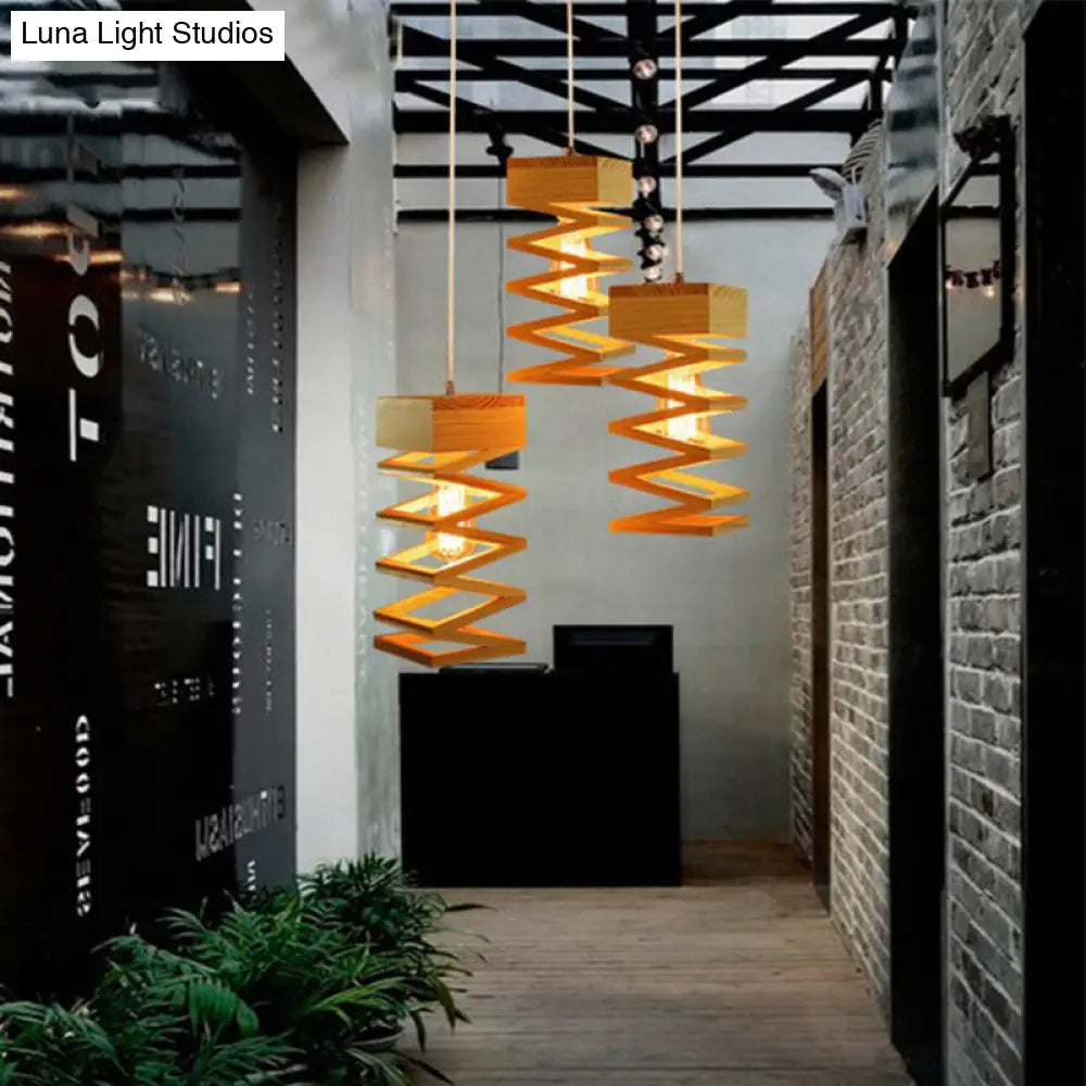 Modern Wood Pendant Light In Beige For Living Room Ceiling - Head Frame Fixture