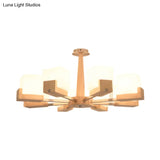 Modern Wood Radial Semi Flush Ceiling Lamp With White Glass Shade - 3/5/8 Lights Beige Fixture