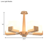 Modern Wood Radial Semi Flush Ceiling Lamp With White Glass Shade - 3/5/8 Lights Beige Fixture