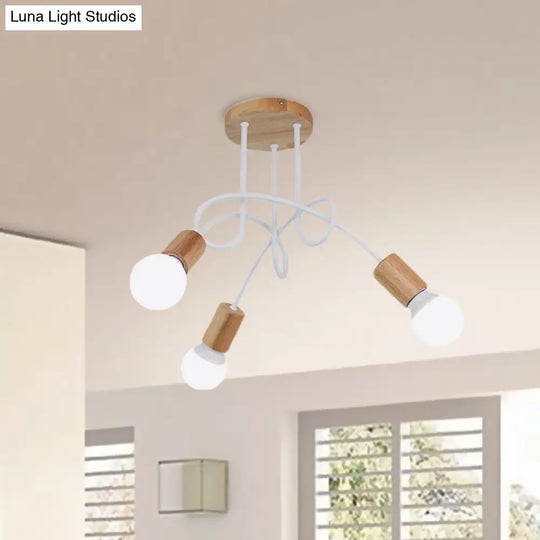 Modern Wood Semi Flush Mount Ceiling Light With Twisted Design For Bedroom