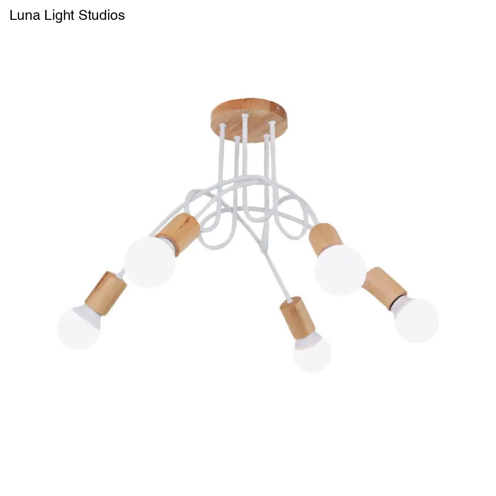 Modern Wood Semi Flush Mount Ceiling Light With Twisted Design For Bedroom