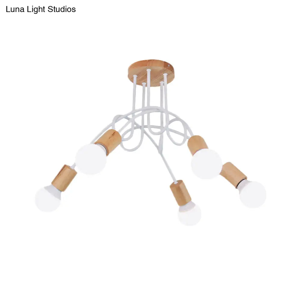 Modern Wood Semi Flush Mount Ceiling Light With Twisted Design For Bedroom