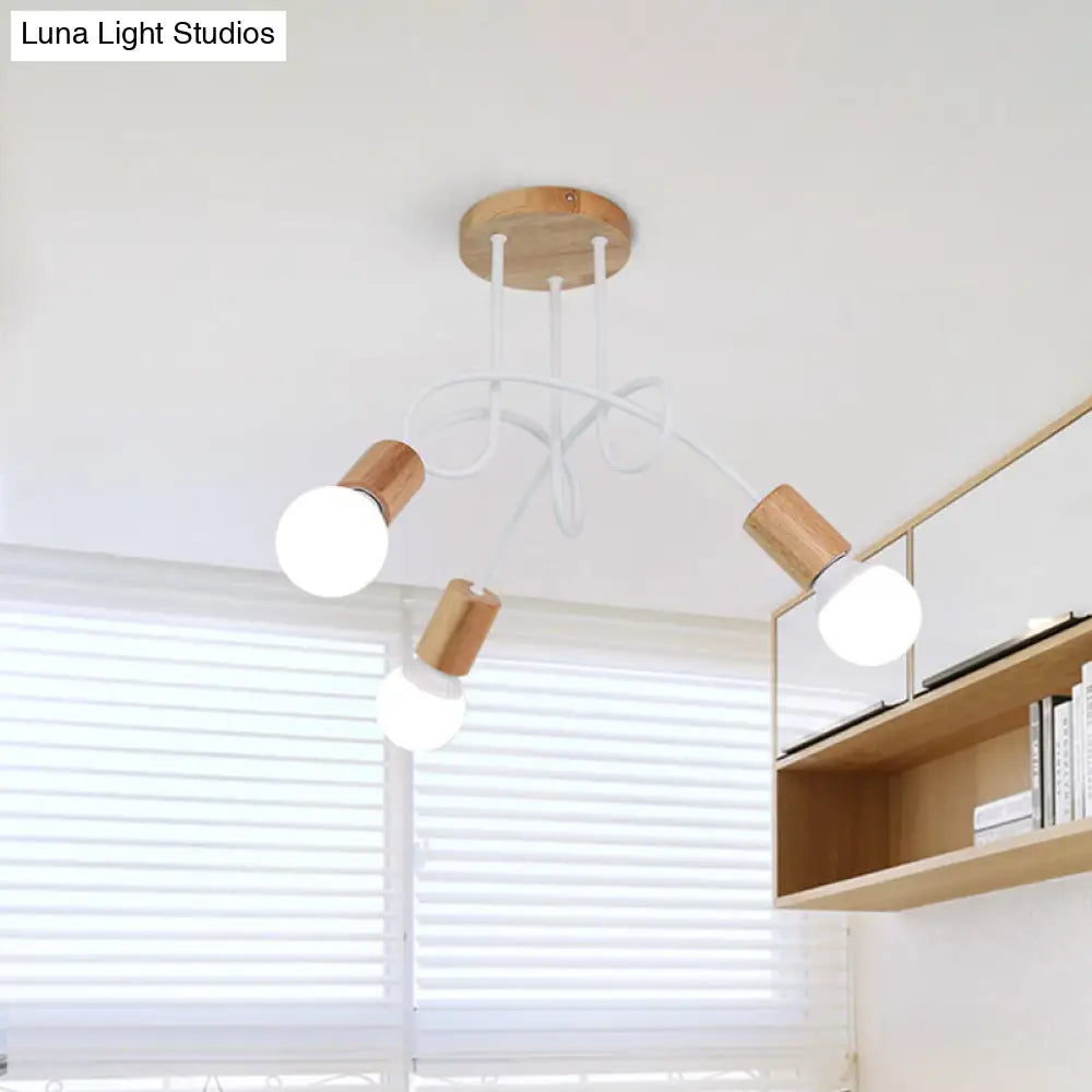 Modern Wood Semi Flush Mount Ceiling Light With Twisted Design For Bedroom