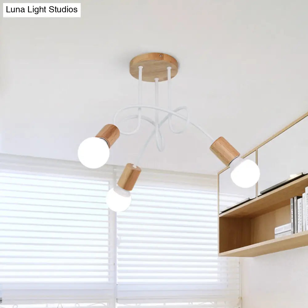 Modern Wood Semi Flush Mount Ceiling Light With Twisted Design For Bedroom
