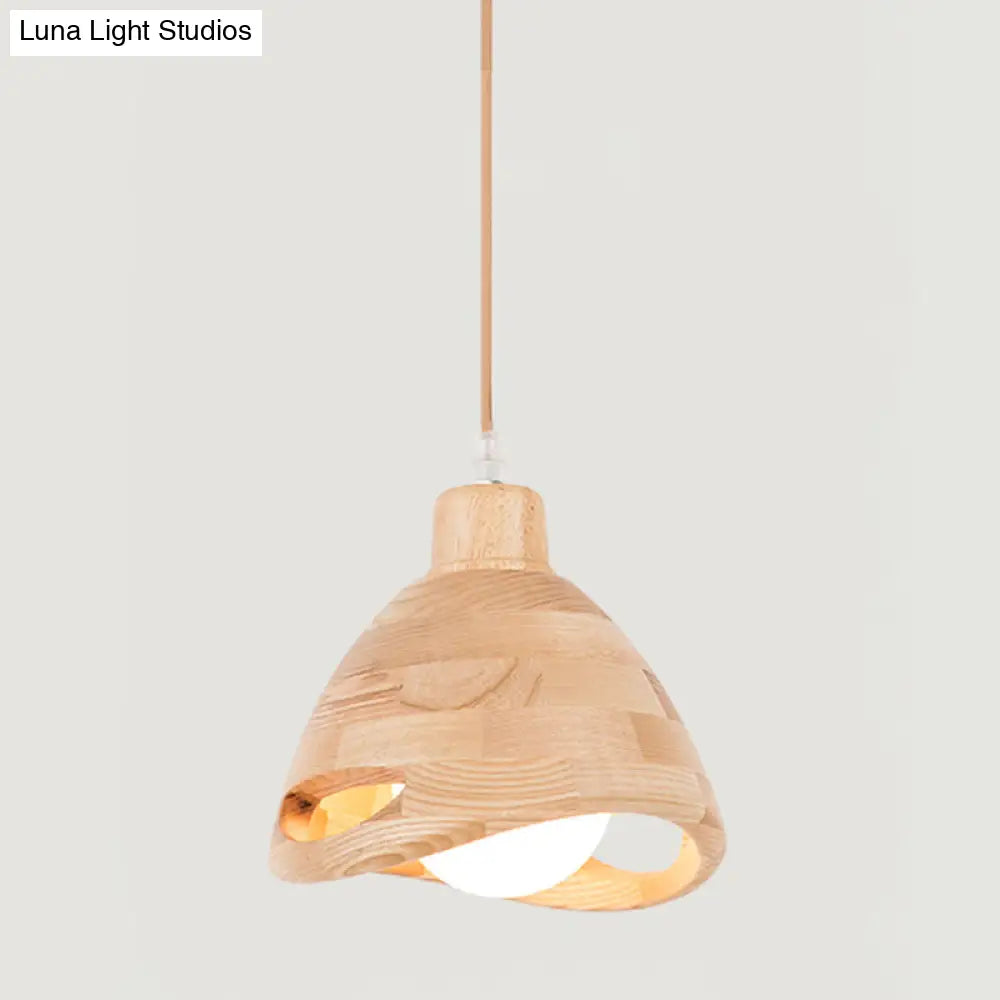 Modern Wood Shade Pendant Light Fixture With Flared Beige Design