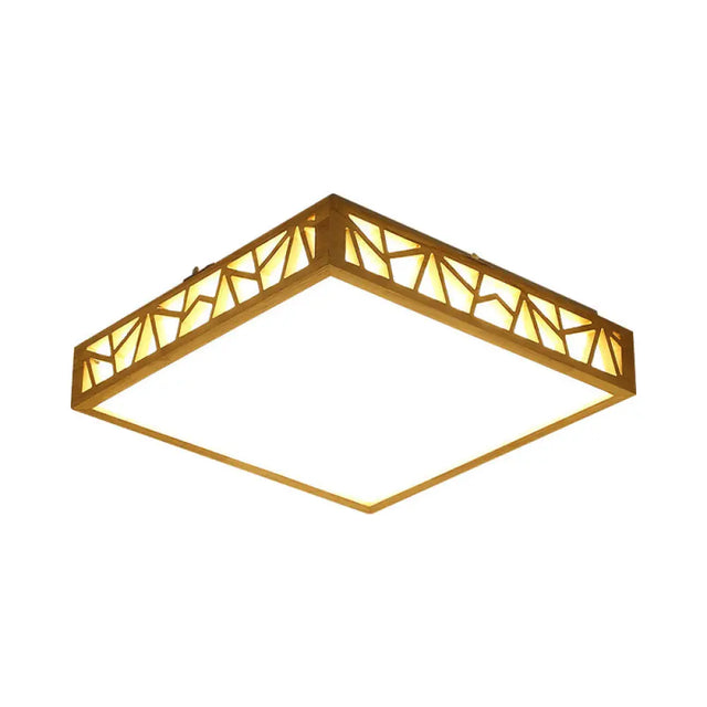 Modern Wood Square Box Ceiling Lamp With Warm/White Led And Stepless Dimming - Ideal For Studying