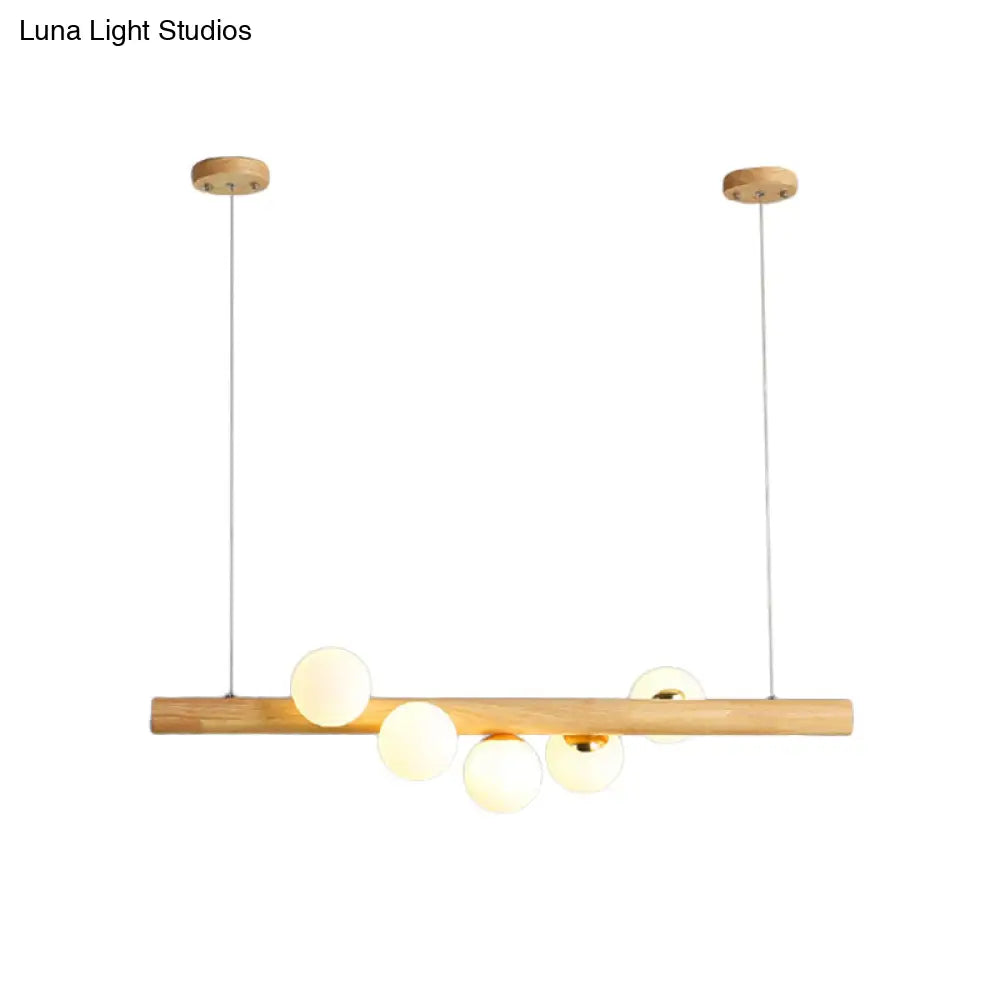 Modern Wood Stick Pendant Light Kit For Dining Room Island - 5 Head Beige Lighting