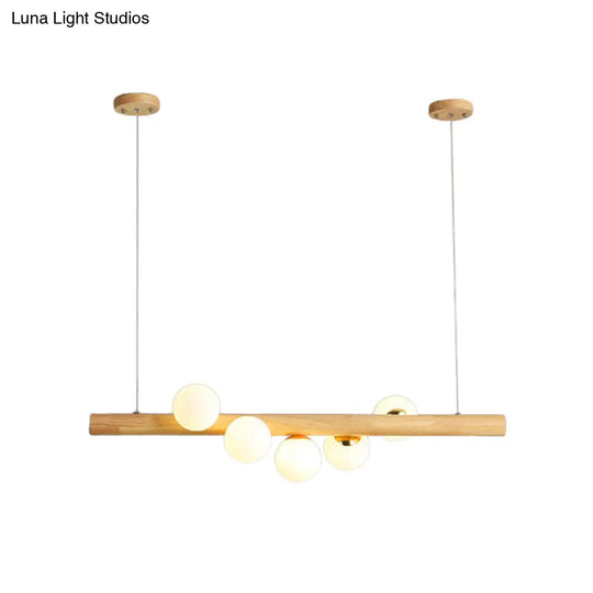 Modern Wood Stick Pendant Light Kit For Dining Room Island - 5 Head Beige Lighting