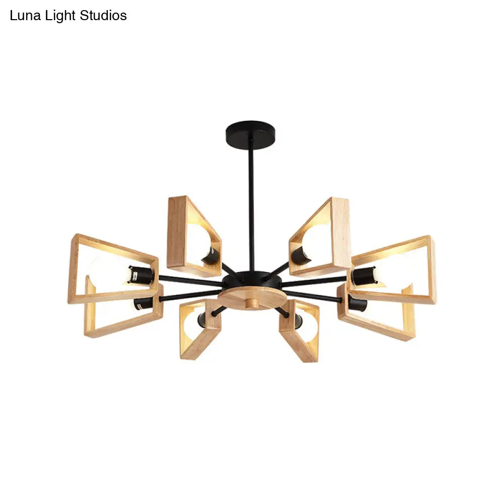 Modernist Wood Trapezoid 8-Head Suspension Lamp: Black Radial Ceiling Chandelier
