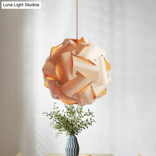 Contemporary Wood Veneer Pendant Light - Stylish 1 Bulb Hanging Lamp Kit For Dining Room