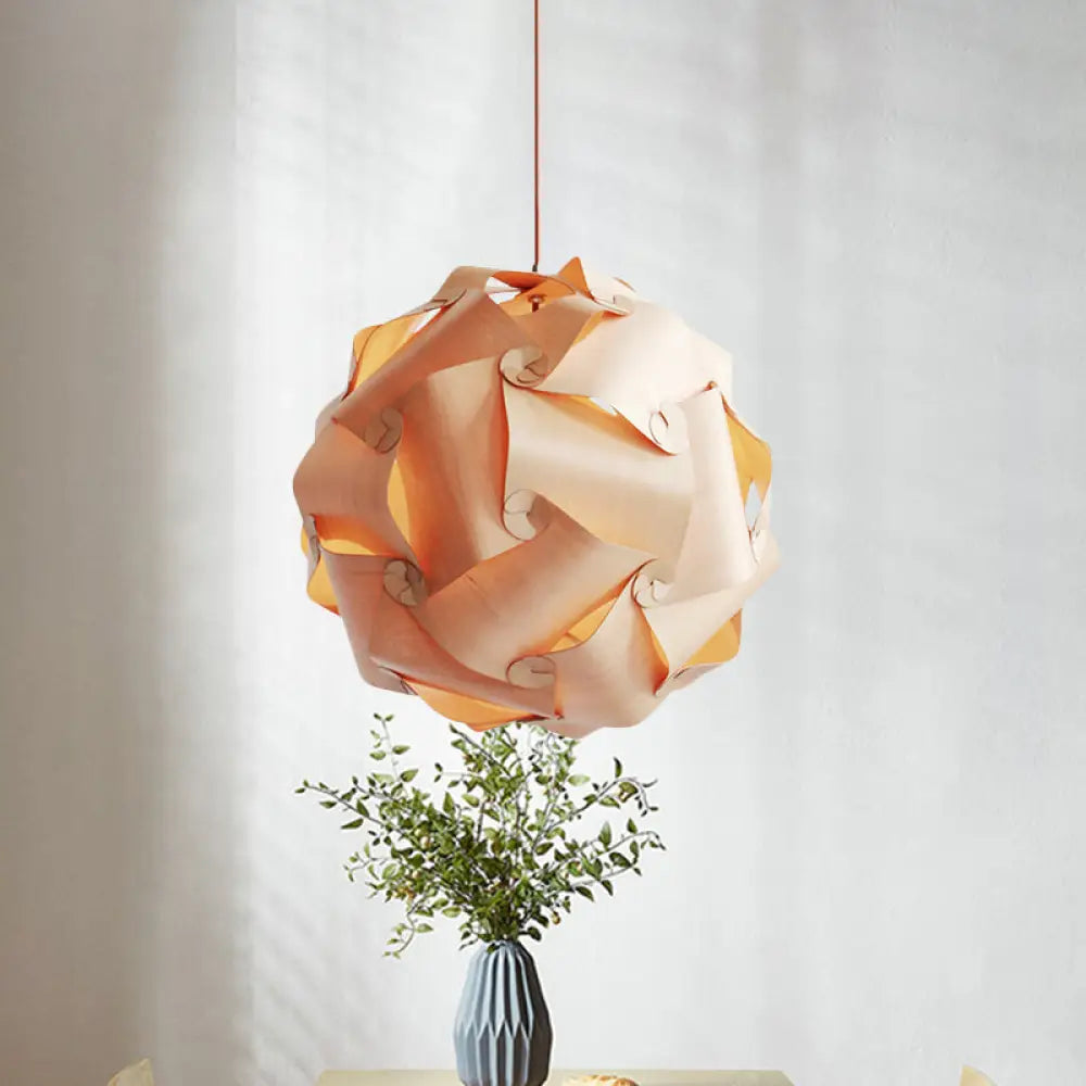 Modern Wood Veneer Pendant Light Kit For Dining Room - 1 Bulb Hanging Lamp