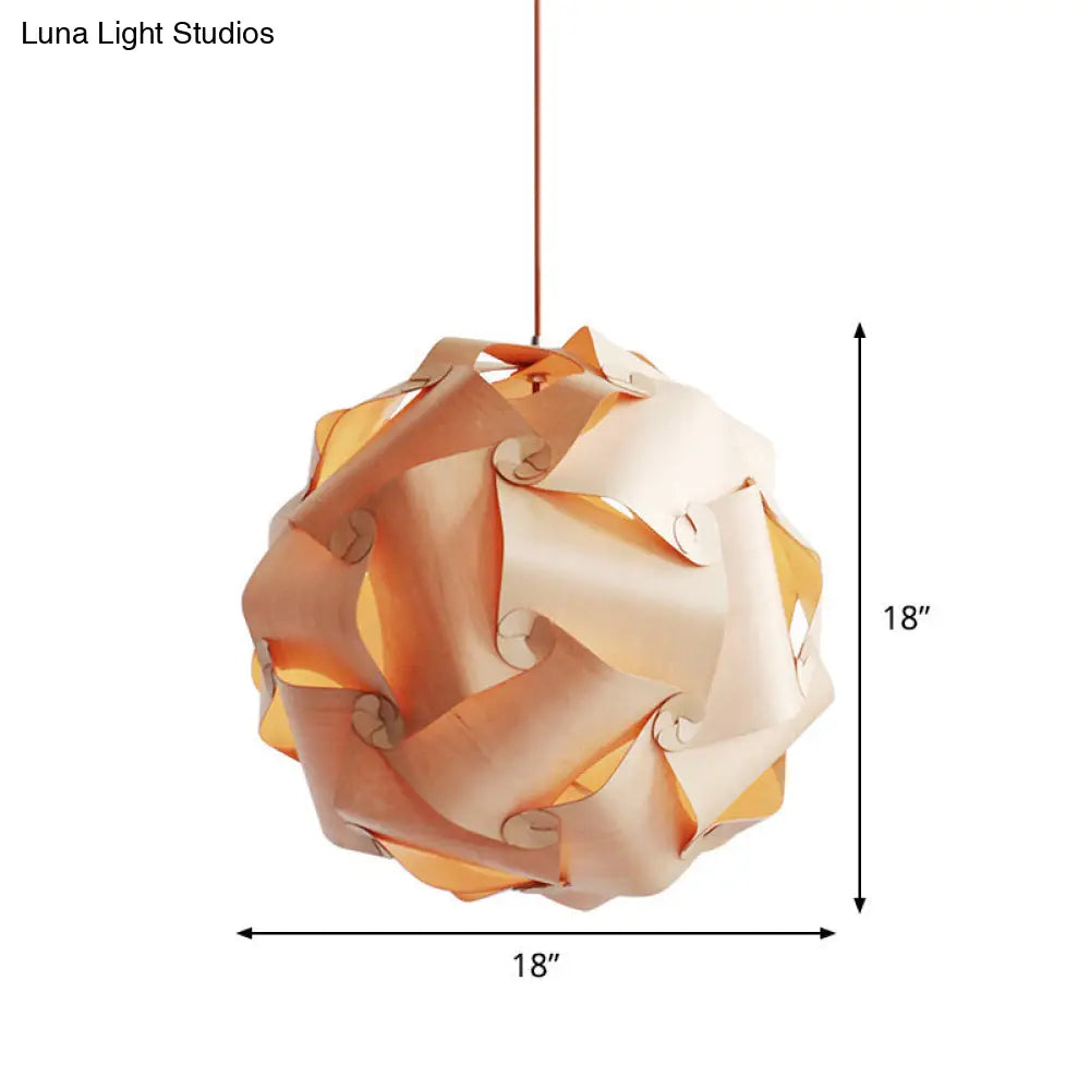 Contemporary Wood Veneer Pendant Light - Stylish 1 Bulb Hanging Lamp Kit For Dining Room