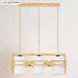 Modern Wooden 3-Bulb Island Pendant Light With Cylindrical Fabric Shade