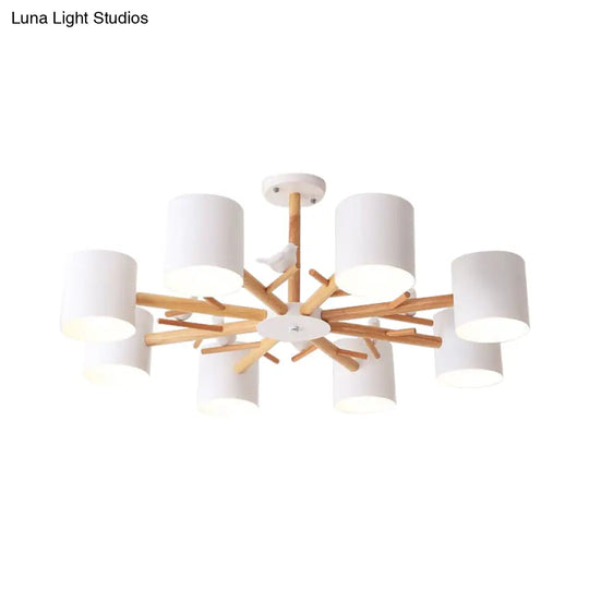 Modern Wooden Branch Flush Chandelier With Ball Cream Glass Shades - Nordic Design 3/6/8 Heads White