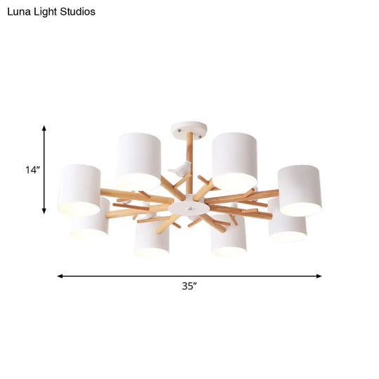 Modern Wooden Branch Flush Chandelier With Ball Cream Glass Shades - Nordic Design 3/6/8 Heads White