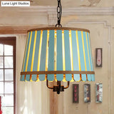 Modern Wooden Chandelier Light Fixture - 12.5/16.5 Wide Slatted Design 3 Lights Blue/Green/Wood