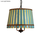 Modern Wooden Chandelier Light Fixture - 12.5/16.5 Wide Slatted Design 3 Lights Blue/Green/Wood