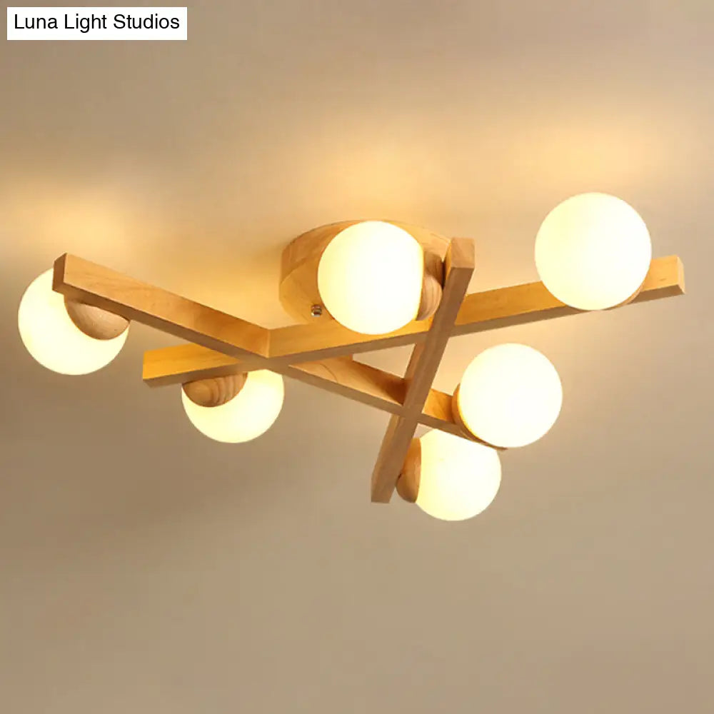 Modern Wooden Crossed Lines Flush Mount Light Fixture With Multi-Bulbs For Bedroom Ceiling