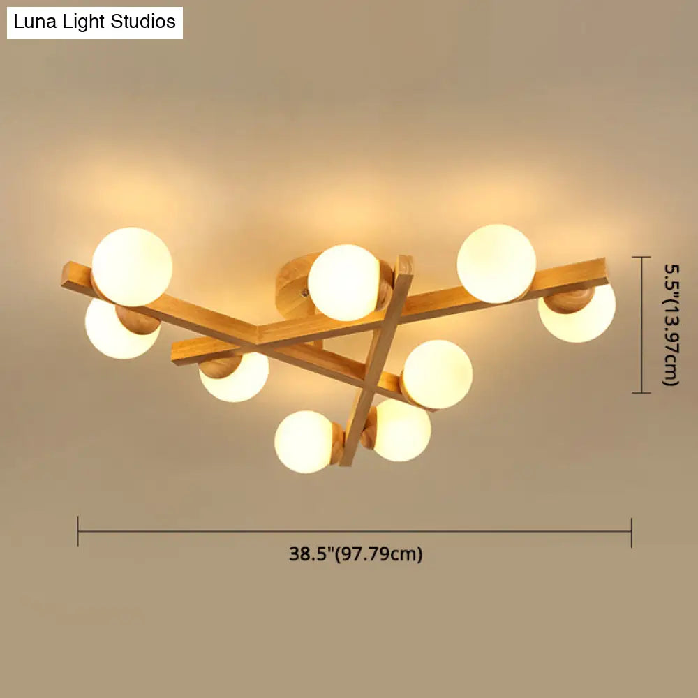 Modern Wooden Crossed Lines Flush Mount Light Fixture With Multi-Bulbs For Bedroom Ceiling