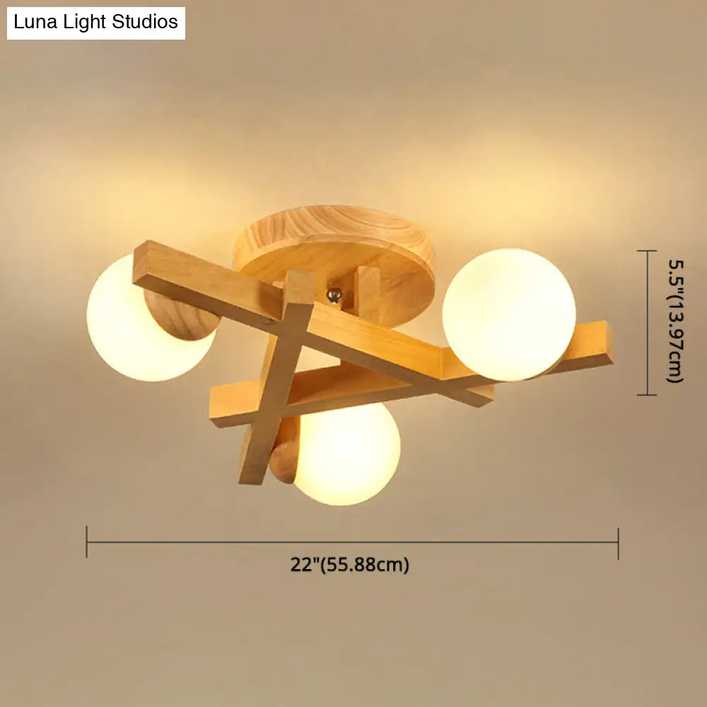 Modern Wooden Crossed Lines Flush Mount Light Fixture With Multi-Bulbs For Bedroom Ceiling