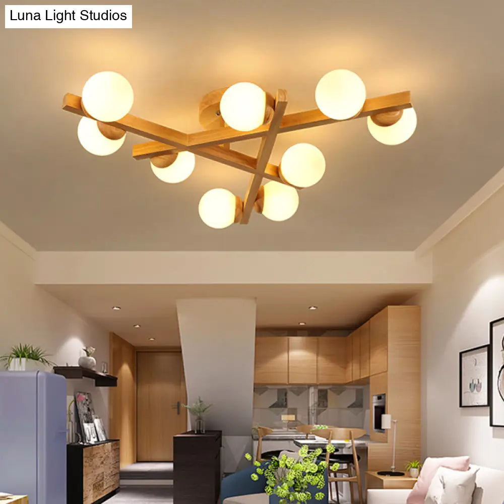 Modern Wooden Crossed Lines Flush Mount Light Fixture With Multi-Bulbs For Bedroom Ceiling