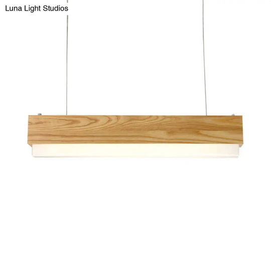 Modern Wooden Hanging Pendant Light For Dining Room With Diffuser - 1-Light Linear Ceiling Fixture