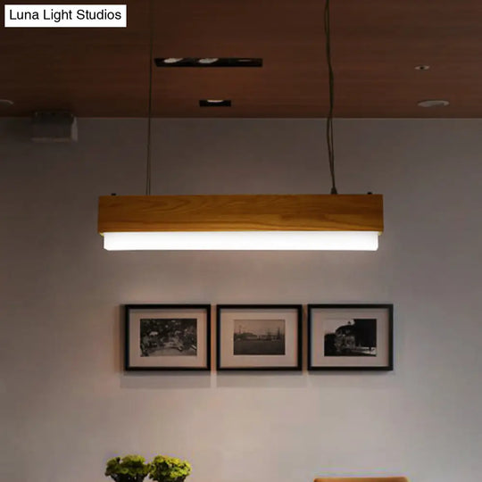 Modern Wooden Hanging Pendant Light For Dining Room With Diffuser - 1-Light Linear Ceiling Fixture