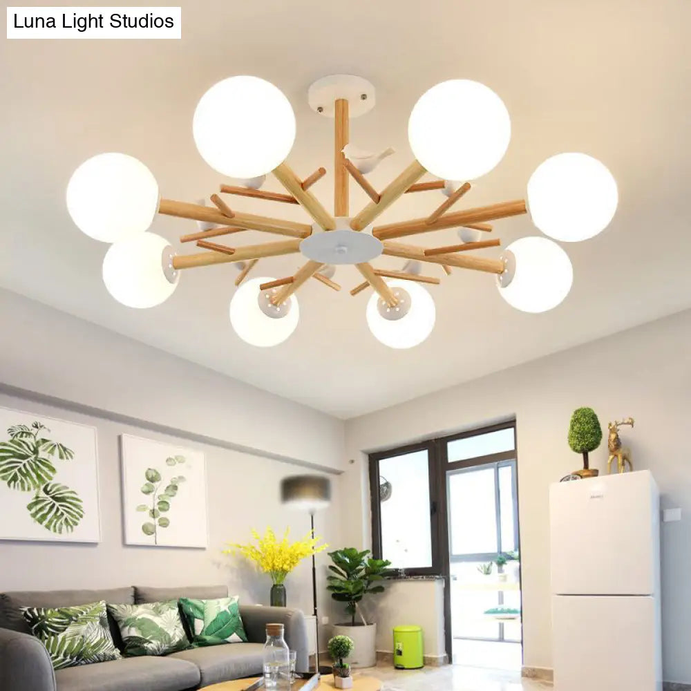 Modern Wooden Led Branch Chandelier Light - Beige Living Room Ceiling Pendant