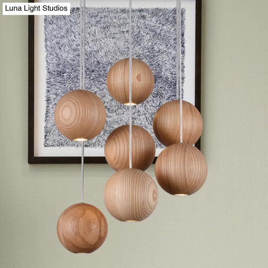 Modern Wooden Led Cluster Pendant Light - 1/7/10/16-Head Ceiling Fixture Kit For Living Room