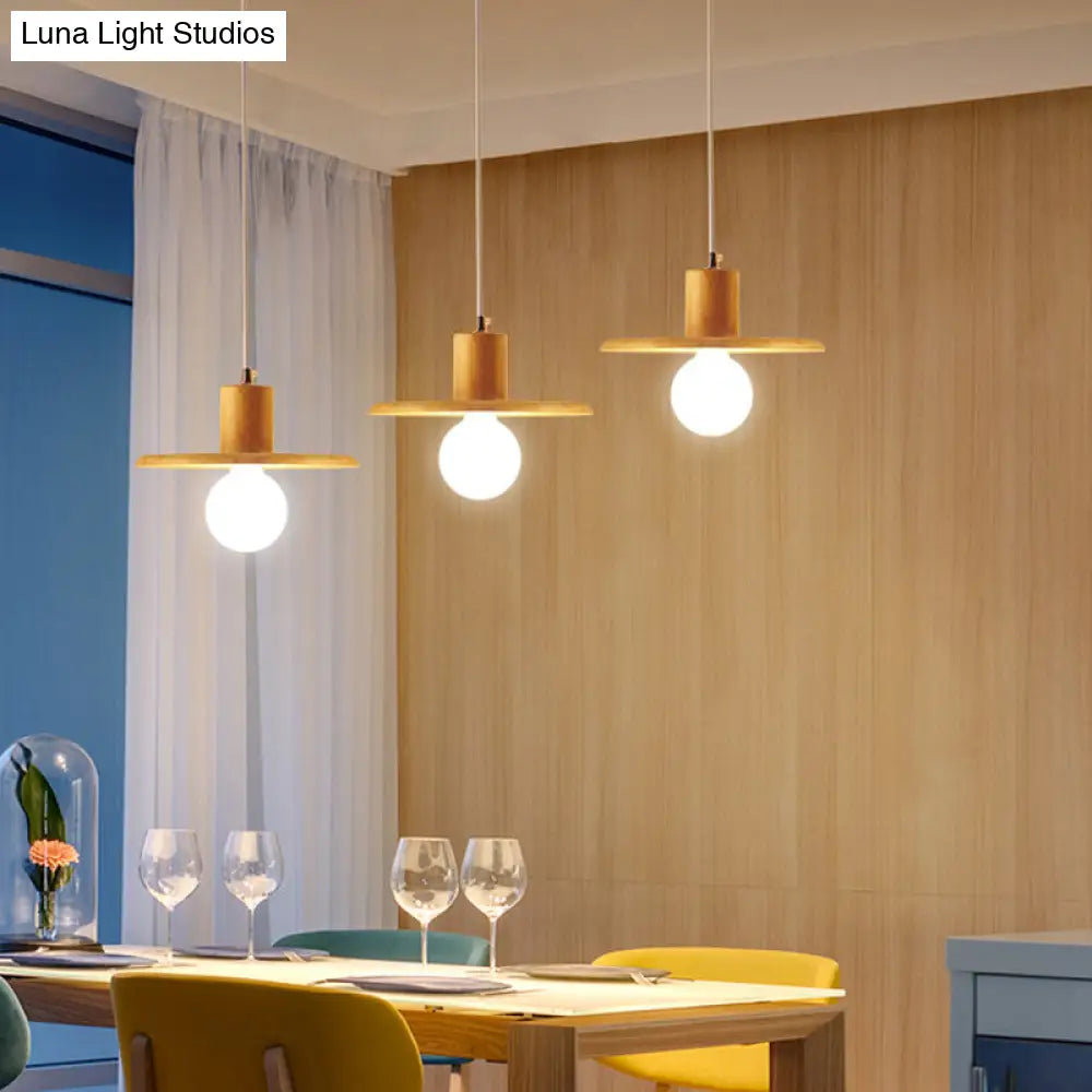 Modern Wooden Chandelier: 3-Bulb Multi Light For Dining Room Wood / Linear