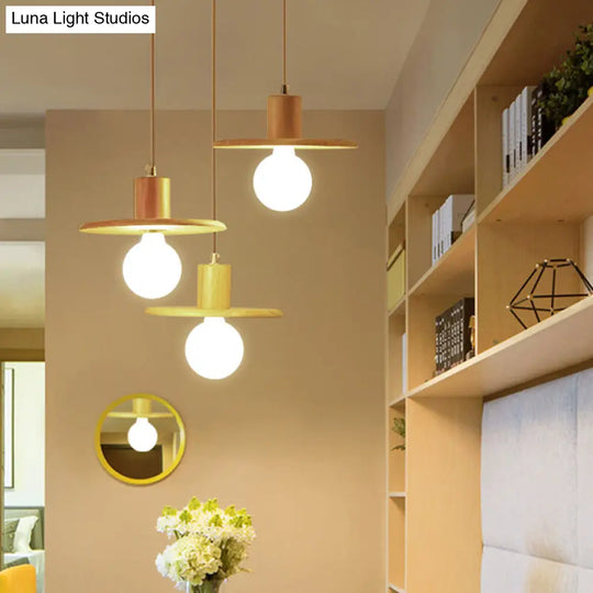 Modern Wooden Chandelier: 3-Bulb Multi Light For Dining Room Wood / Round