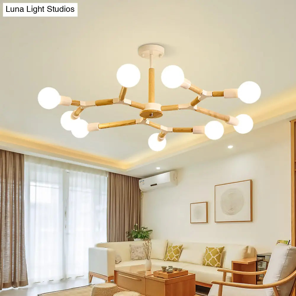 Modern Wooden Molecular Chandelier With Bare Bulbs - 3/6/9 Lights Black/White Ceiling Hang Lamp