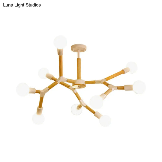 Modern Wooden Molecular Chandelier - 3/6/9 Lights Black/White Bare Bulb Design