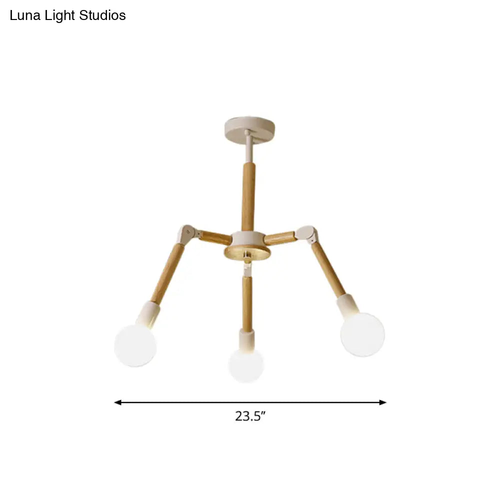 Modern Wooden Molecular Chandelier With Bare Bulbs - 3/6/9 Lights Black/White Ceiling Hang Lamp