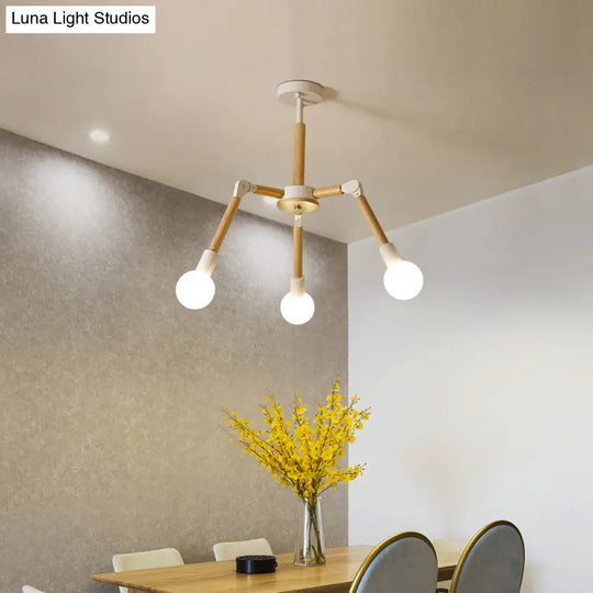 Modern Wooden Molecular Chandelier With Bare Bulbs - 3/6/9 Lights Black/White Ceiling Hang Lamp