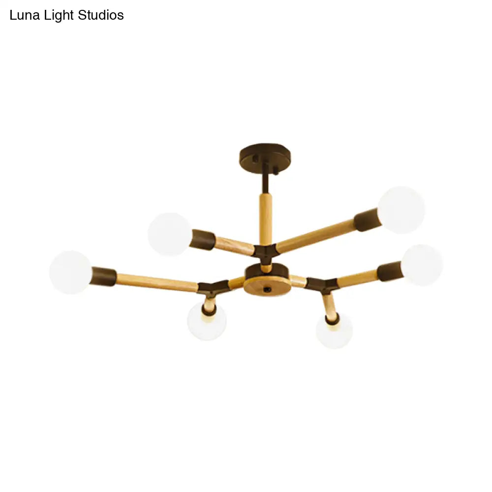 Modern Wooden Molecular Chandelier With Bare Bulbs - 3/6/9 Lights Black/White Ceiling Hang Lamp