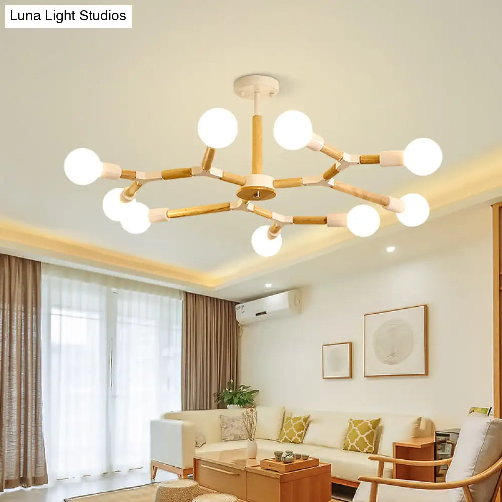 Modern Wooden Molecular Chandelier - 3/6/9 Lights Black/White Bare Bulb Design