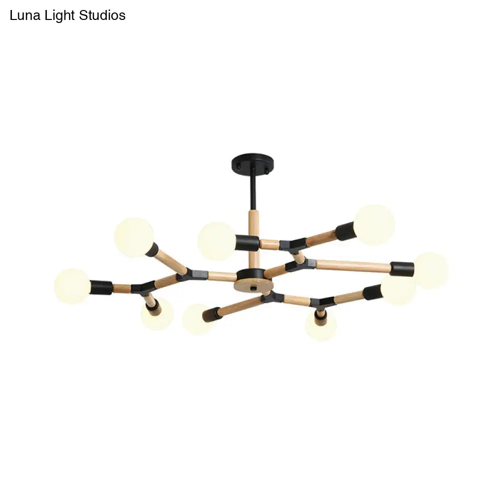 Modern Wooden Molecular Chandelier With Bare Bulbs - 3/6/9 Lights Black/White Ceiling Hang Lamp