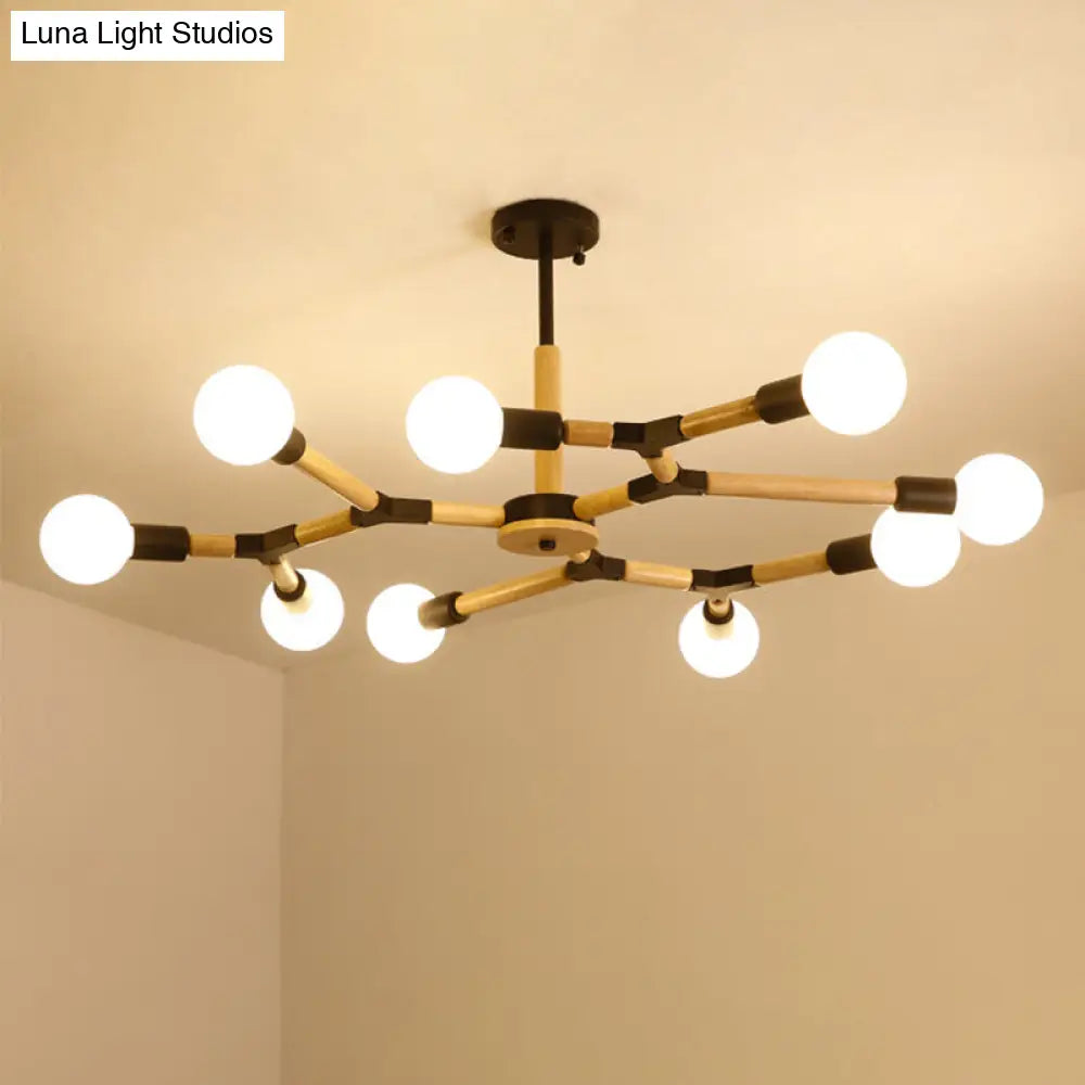 Modern Wooden Molecular Chandelier - 3/6/9 Lights Black/White Bare Bulb Design