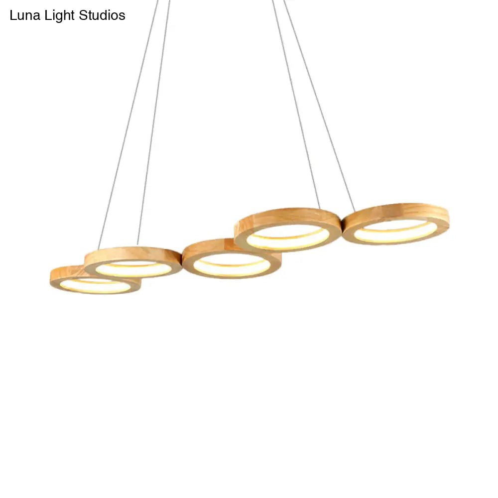 Modern Wooden Pendant Light: 4/5-Light Dining Room Chandelier Beige Led Orb Shade In Warm Light