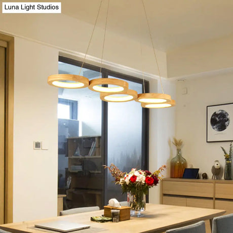 Modern Wooden Pendant Light: 4/5-Light Dining Room Chandelier Beige Led Orb Shade In Warm Light