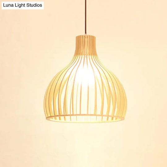 Modern Wooden Pendant Light Fixture For Dining Room - Single-Bulb Suspension Design